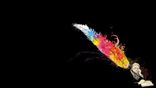 Colorful feather flying dark sky - carne griffiths free wallpaper for desktop