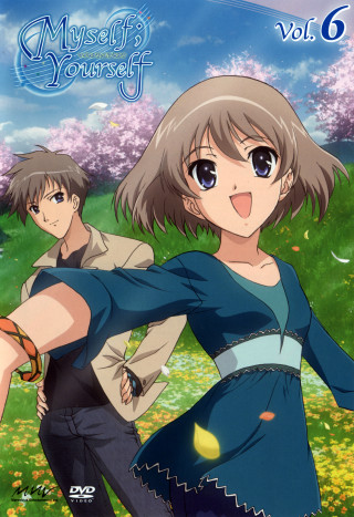 Blue dress girl man field - kyoto animation free wallpaper for mobile