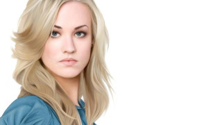 Blonde woman blue shirt serious 3 - photorealistic portrait free wallpaper