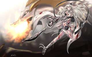 Woman sword blood desert fire - a fire in the background free wallpaper