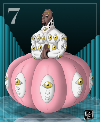 Cartoon man sitting giant pumpkin - eye free wallpaper for mobile