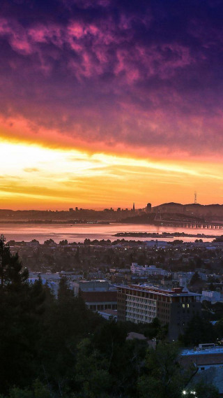 City bridge sunset purple sky - free sunset wallpaper for mobile