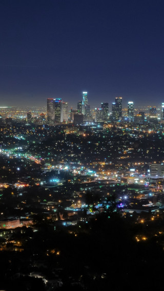 City skyline night lights plane - free city wallpaper for mobile