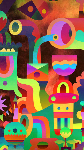 Colorful monsters bird painting black - surreal design free wallpaper