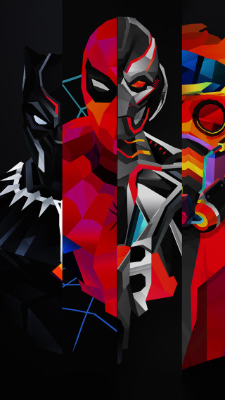 Red suit helmet man gun - geometric abstract art free wallpaper for mobile