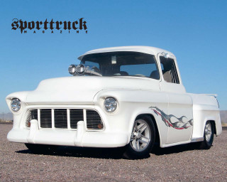 White truck flame design hood - a white truck free wallpaper