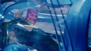 Futuristic man purple hair blue - neofauvism free wallpaper