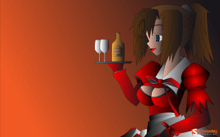 Woman holding tray bottle wine - the plate free wallpaper
