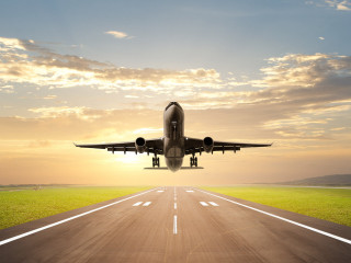 Jetliner sunset runway landing airplane 2 - a landing free wallpaper