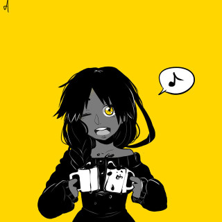Woman holding coffee speech bubble - free cyberpunk wallpaper for tablet