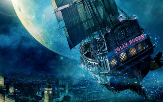 Ship floating air full moon - a ship free wallpaper