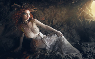 Red haired woman cave white - pre free wallpaper