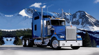Blue truck mountain scene digital - the ground and trees free wallpaper for desktop