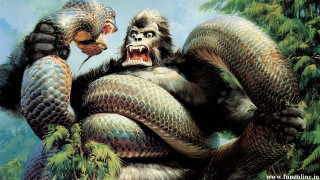 Gorilla snake jungle trees sky - donato giancola free wallpaper