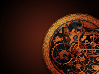 Clock gears chains red background - steampunk free wallpaper