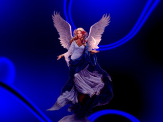 Statue woman wings blue background - a blue swirl free wallpaper for desktop