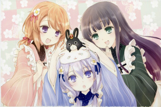 Anime girls long hair green 4 - their shoulder free wallpaper