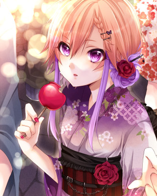 Pink haired girl cherry flower - free flowers wallpaper