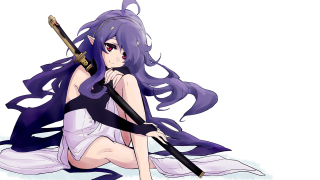 Woman long hair sword kneeling - long hair holding free wallpaper for desktop