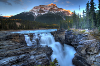 Waterfall mountain river bridge cliff - a mountain in the background and a river free wallpaper