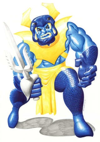 Blue man sword yellow star - free sci-fi wallpaper