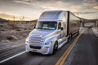 Truck driving road bridge sunset - a truck free wallpaper