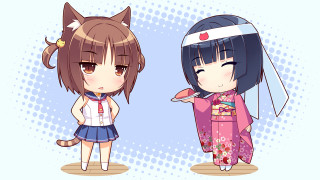 Anime characters hair styles clothes - official art free wallpaper for desktop