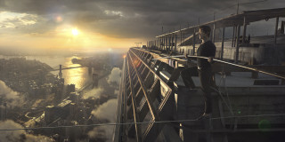 Man ledge city sunset cloudy - a ledge free wallpaper