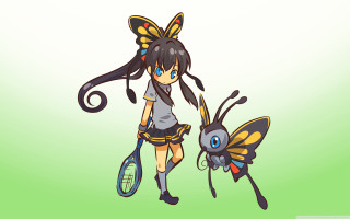 Cartoon girl butterfly head bug - a tennis racket free wallpaper