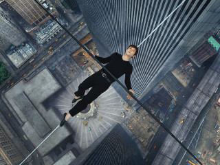 Man high wire city skyscrapers - david annand free wallpaper for desktop