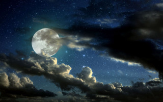 Full moon clouds stars night - a dark cloud free wallpaper for desktop