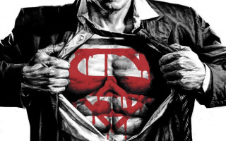 Man black jacket red superman - his chest free wallpaper