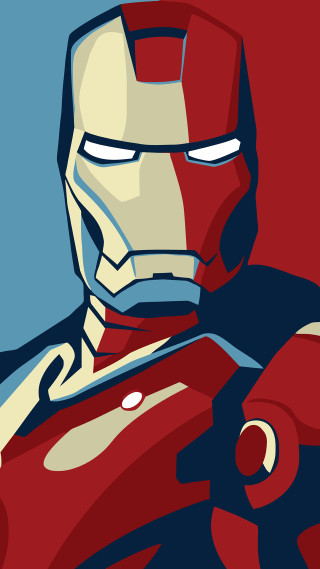 Stylized iron man illustration blue - red background free wallpaper for mobile