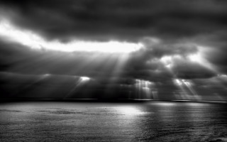 Sunlight clouds ocean boat black - crepuscular free wallpaper