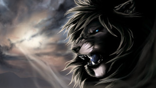 Lion blue eyes black mane - art station free wallpaper