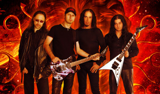 Men guitars red background swirls - alex petruk ape free wallpaper