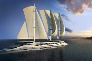 Large white boat sail ocean - concept design free wallpaper