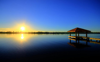 Dock gazebo lake sunset sunrise - a dock free wallpaper for desktop