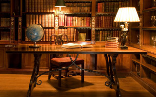 Desk lamp bookcase globe library - a globe free wallpaper