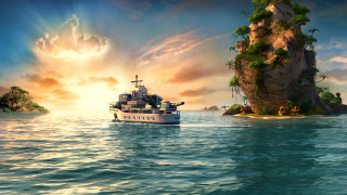 Boat sailing ocean small island - the top of it free wallpaper