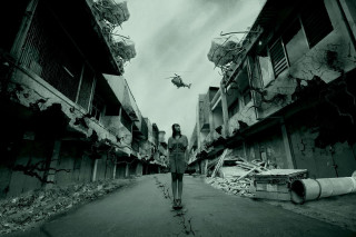 Man street helicopter flying black - photo of a city free wallpaper