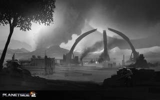 Black white city smoke pipes - photo of a city free wallpaper