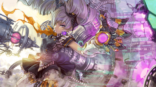 Girl gun purple dress steampunk - machine free wallpaper