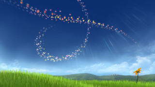 Kite flying sky field grass - free anime wallpaper for desktop