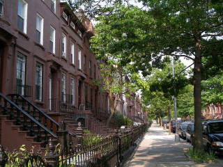 Brown houses city street cars - the sidewalk free wallpaper