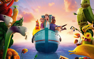 Cartoon boat people animals scene - many person free wallpaper