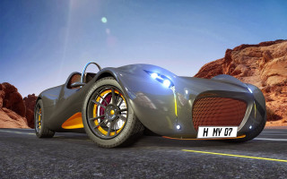 Futuristic car desert road mountains - amir zand free wallpaper