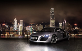Silver sports car city skyline 2 - andrew law free wallpaper