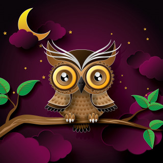 Cartoon owl branch crescent moon - the sky above free wallpaper for tablet