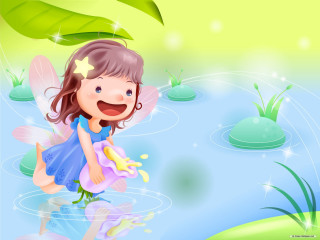 Little girl blue dress pond - little free wallpaper